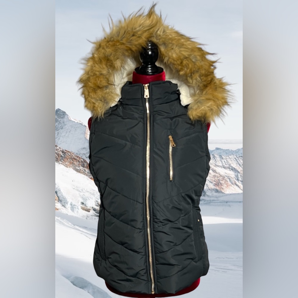 Wantdo Thicken Puffer Vest Jacket Black M Zip-off Faux Fur Hood Warm Winter